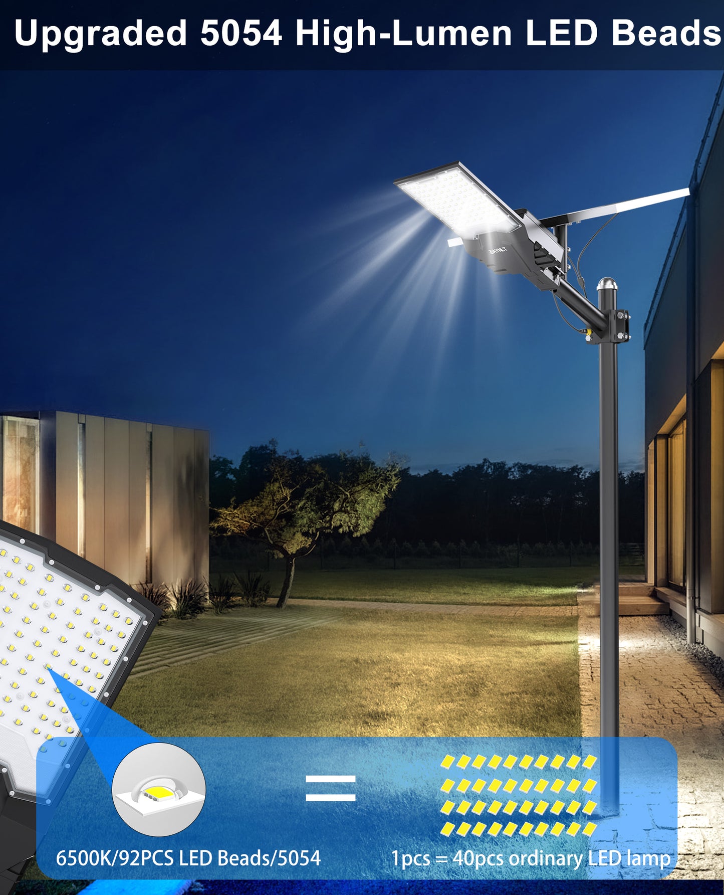 JAYNLT Solar Street Lights Outdoor,6500K Large Parking Lot Lights Commercial Dusk to Dawn,IP68 Industrial Grade Waterproof Solar Power Flood Security Lamps for Driveways,Yard