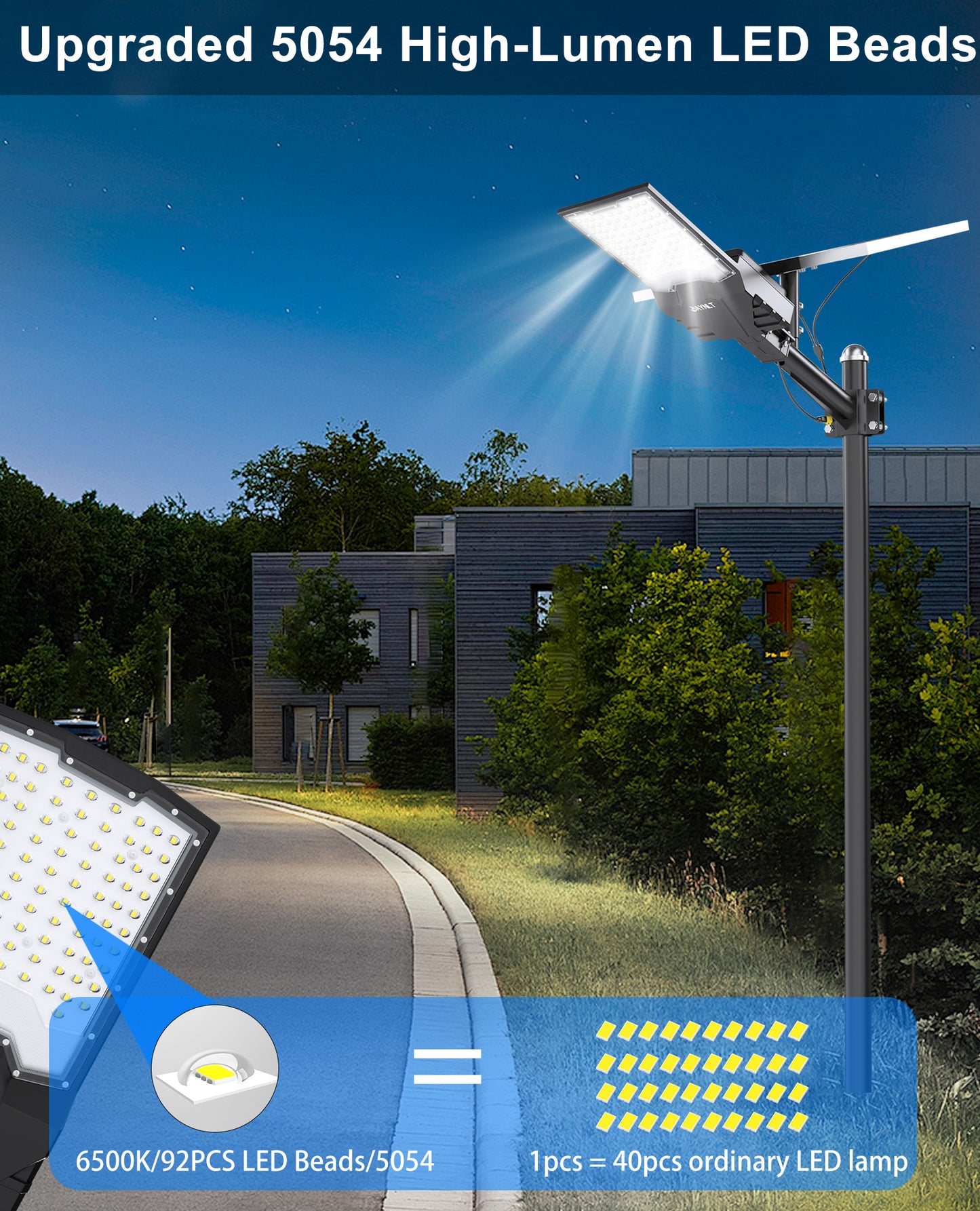 JAYNLT Solar Street Lights Outdoor, 6500K Large Parking Lot Lights Commercial Dusk to Dawn,IP68 Waterproof Solar Power Flood Security Lamps for Playground,Garage