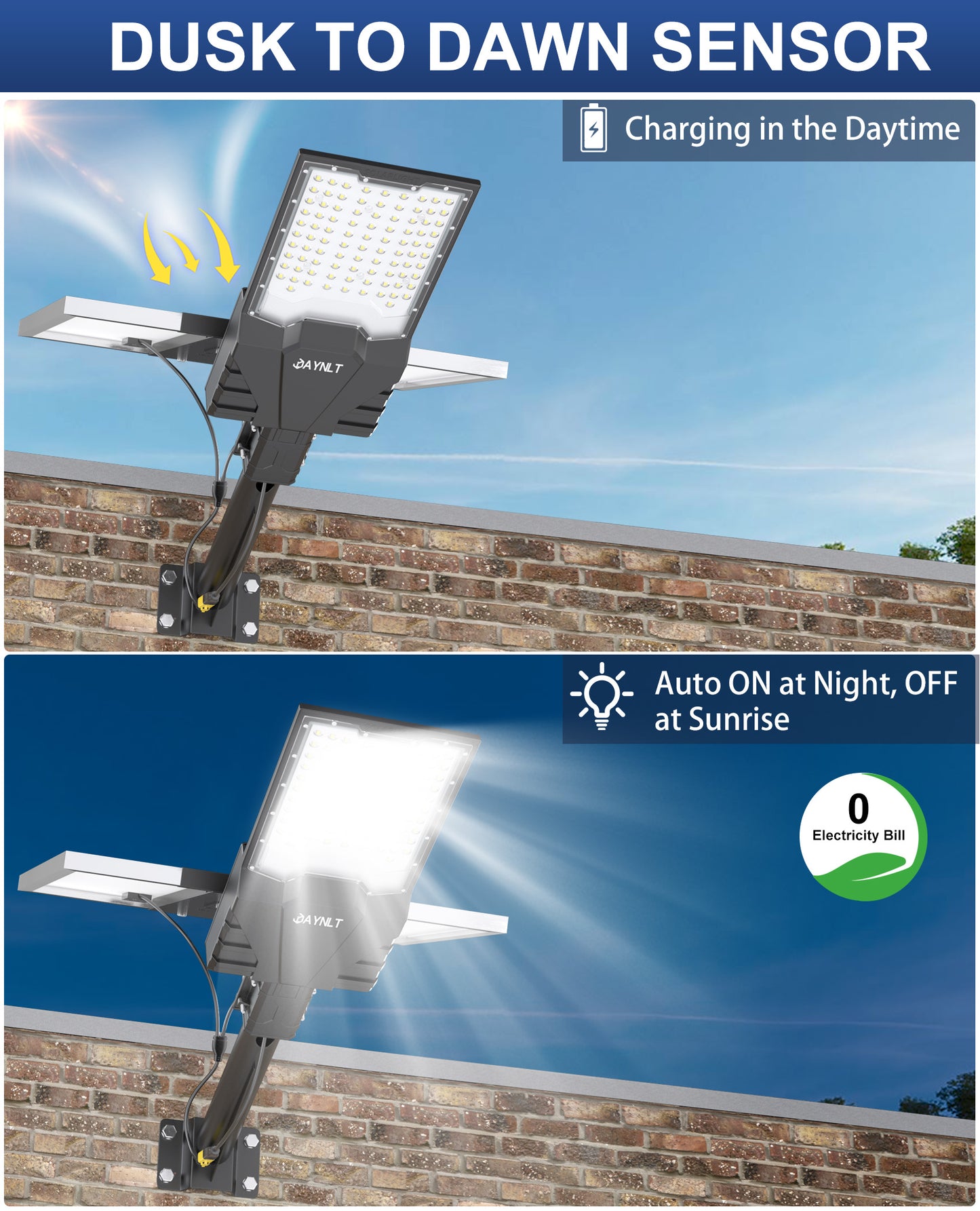 JAYNLT Solar Street Lights Outdoor, 6500K Large Parking Lot Lights Commercial Dusk to Dawn,IP68 Waterproof Solar Power Flood Security Lamps for Playground,Garage
