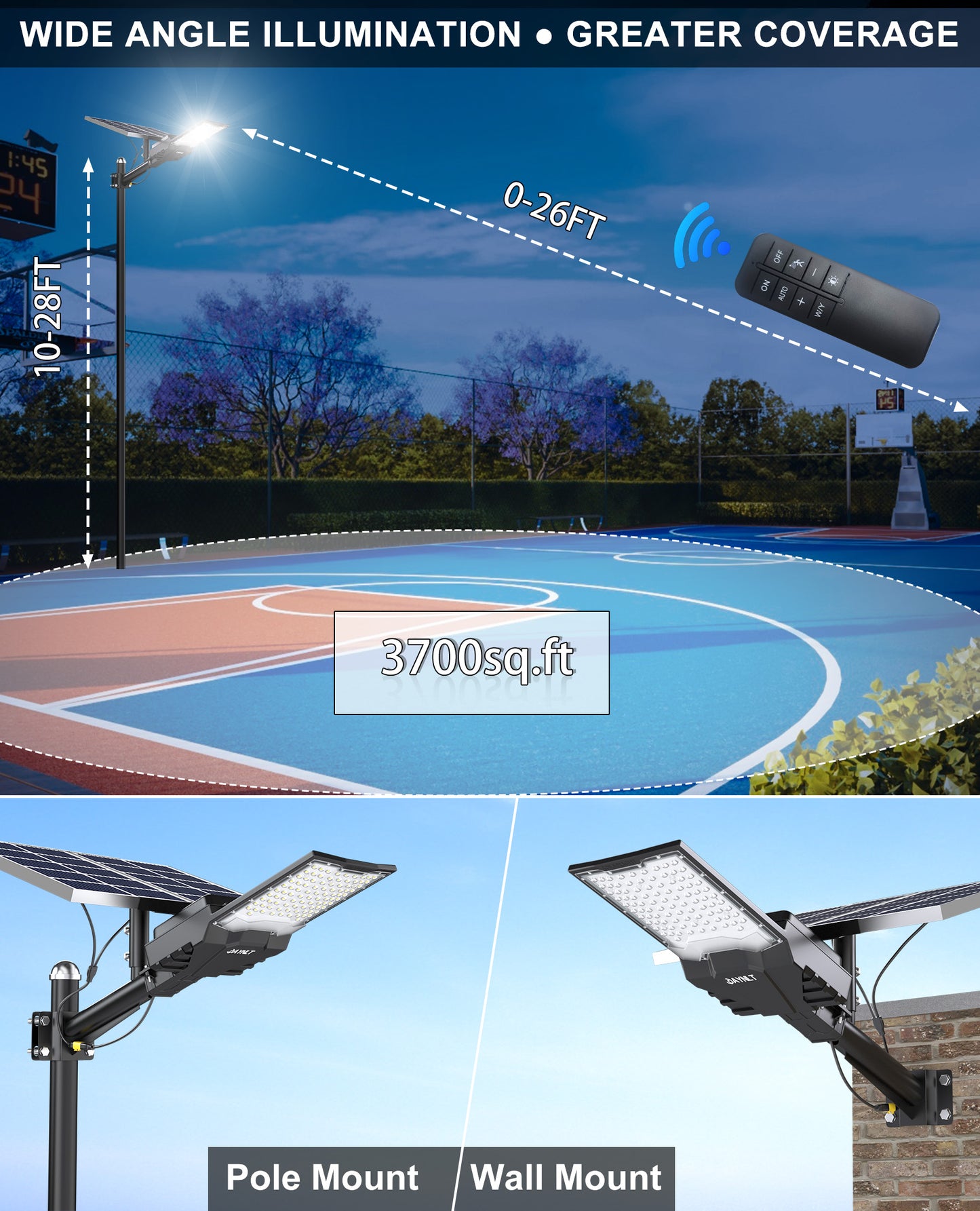 JAYNLT Solar Street Lights Outdoor,6500K Large Parking Lot Lights Commercial Dusk to Dawn,IP68 Industrial Grade Waterproof Solar Power Flood Security Lamps for Driveways,Yard