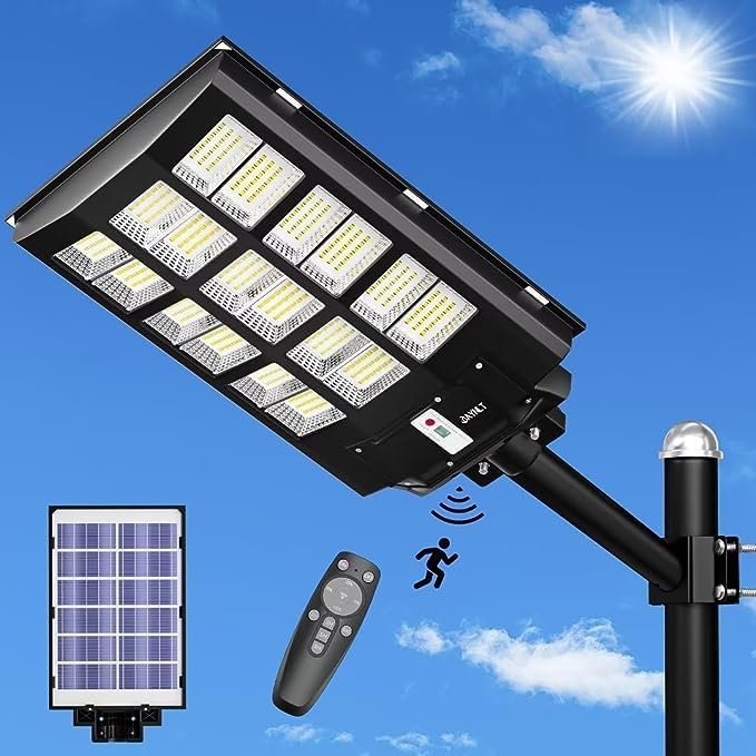 JAYNLT Y-9800W Solar Street Lights Outdoor, 750000LM 6500K High Powered Commercial Parking Lot Lights Dusk to Dawn, Waterproof Solar Security Flood Lamps with Remote for Driveways, Basketball Courts