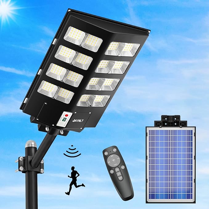 JAYNLT Y-9800W Solar Street Lights Outdoor, 750000LM 6500K High Powered Commercial Parking Lot Lights Dusk to Dawn, Waterproof Solar Security Flood Lamps with Remote for Driveways, Basketball Courts