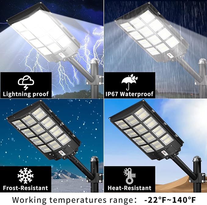 JAYNLT 1500W Solar Street Lights Outdoor, 225000LM 6500K Solar Parking Lot Lights Dusk to Dawn, IP67 Waterproof Solar Security Flood Lights with Motion Sensor for Yard, Garden, Parking Lot