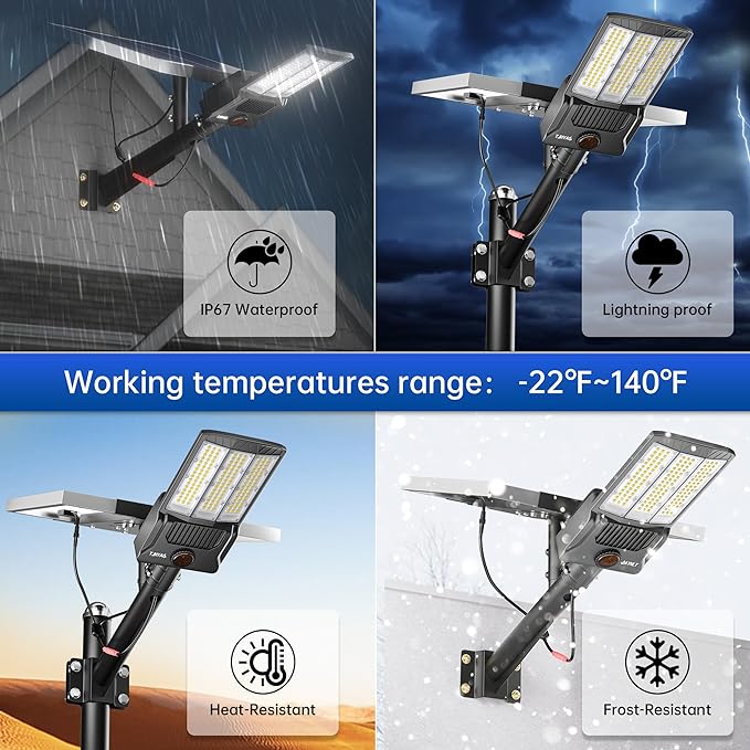 JAYNLT Y-9800W Solar Street Lights Outdoor, 750000LM 6500K High Powered Commercial Parking Lot Lights Dusk to Dawn, Waterproof Solar Security Flood Lamps with Remote for Driveways, Basketball Courts