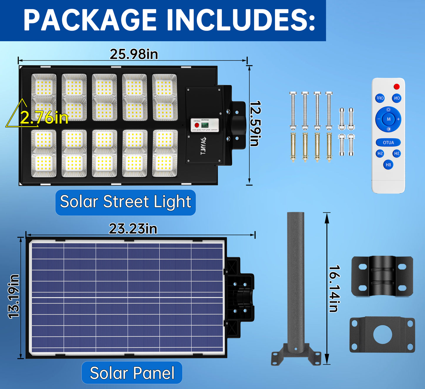 JAYNLT Y-5200W Solar Street Lights Outdoor,520000LM 6500K Commercial Parking Lot Lights Dusk to Dawn, Waterproof Solar Security Flood Lamps with Motion Sensor and Remote for Yard, Garage, Driveway