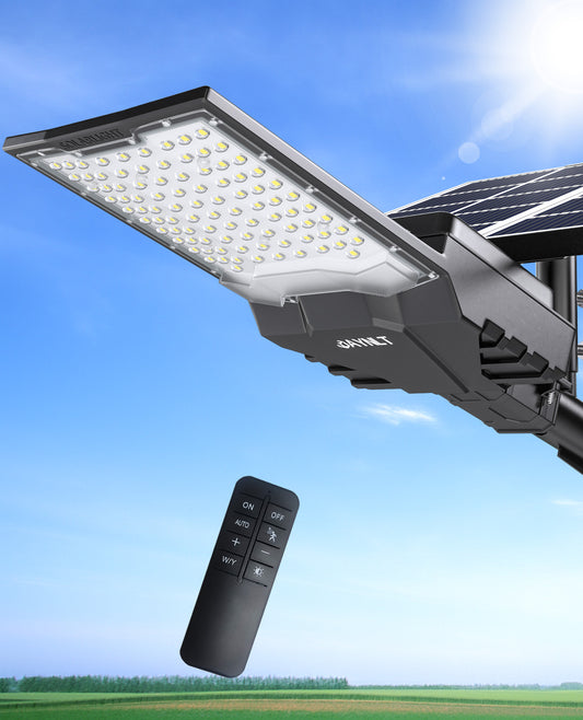 JAYNLT Solar Street Lights Outdoor,6500K Large Parking Lot Lights Commercial Dusk to Dawn,IP68 Industrial Grade Waterproof Solar Power Flood Security Lamps for Driveways,Yard