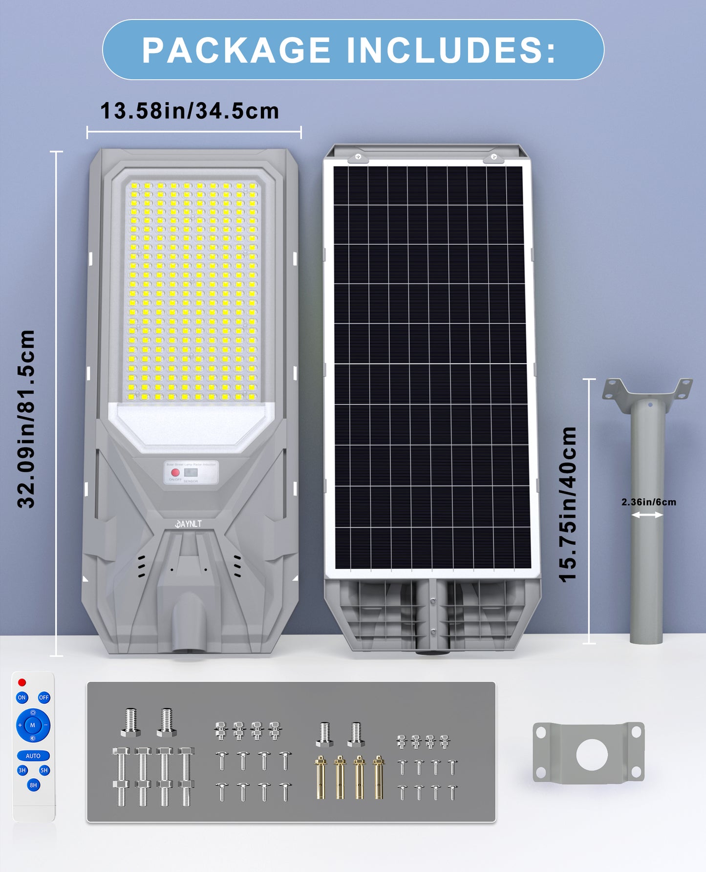 JAYNLT Solar Street Lights Outdoor Dusk to Dawn,6500K Commercial Parking Lot Light with Motion Sensor,IP68 Waterproof Flood Security Street Lights for PlayCourt,Farm,Shop