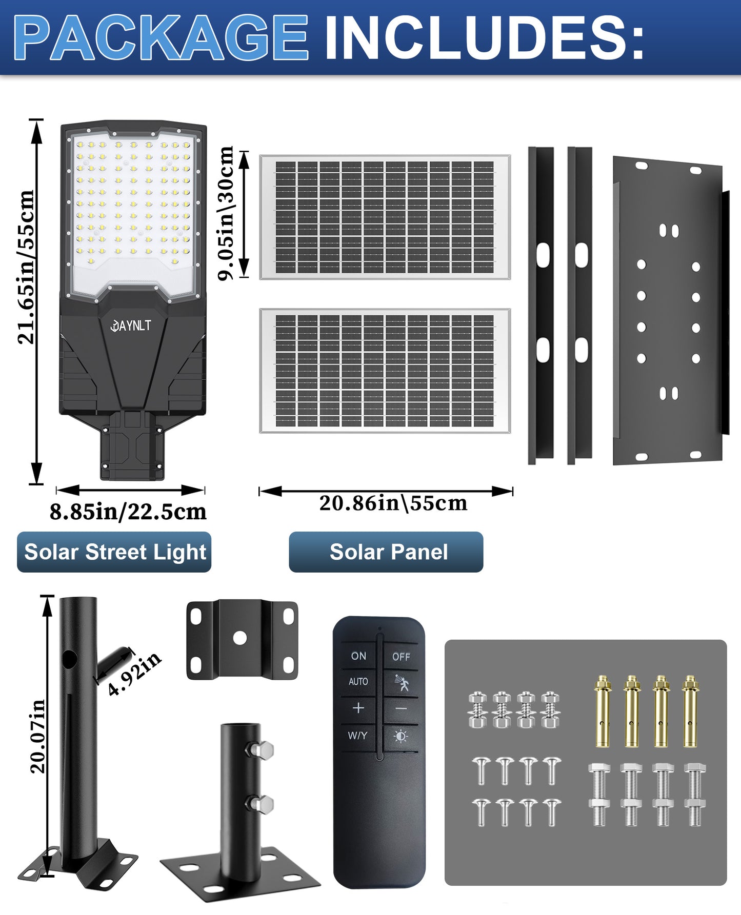 JAYNLT Solar Street Lights Outdoor,6500K Large Parking Lot Lights Commercial Dusk to Dawn,IP68 Industrial Grade Waterproof Solar Power Flood Security Lamps for Driveways,Yard