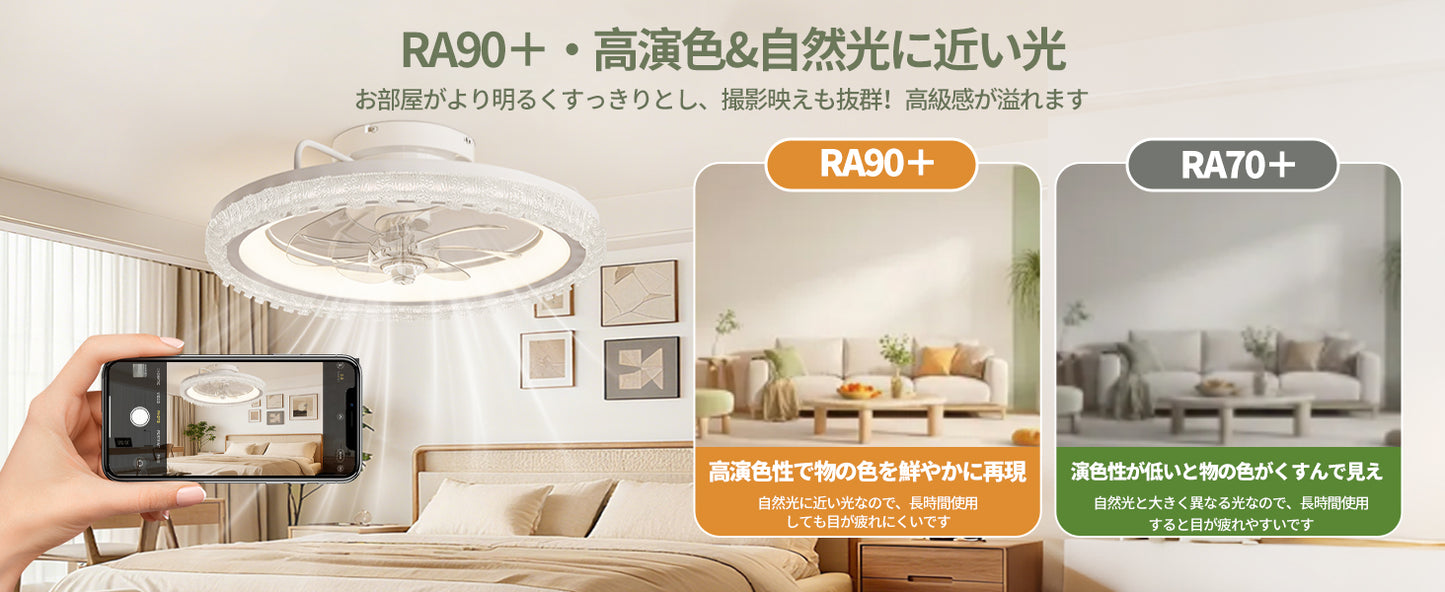 【8～10畳用】JAYNLT シーリングファンライト クリスタル調カットリング付き ファン付きシーリングライト 高 級感 おしゃれ DCモーター 7枚羽根 静音設計 サーキュレーター 正逆回転 無段階調光/調色/風量調整 常夜灯 タイマー メモリ機能 リモコン付き 省エネ 工事不要 ファン付き照明 天井ライト リビング 寝室 ダイニング 適用 (2026年新モデル＆ホワイト)