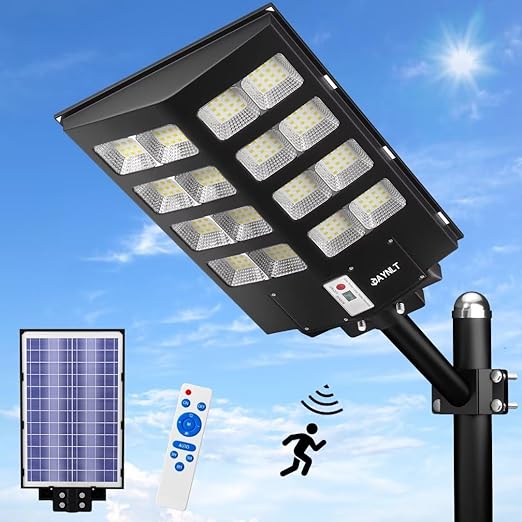 JAYNLT 2500W Solar Street Lights Outdoor, 275000LM 6500K Commercial Parking Lot Lights Dusk to Dawn, Waterproof Solar Security Flood Lights with Motion Sensor and Remote for Yard, Garage, Driveway