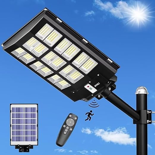 JAYNLT 2500W Solar Street Lights Outdoor, 275000LM 6500K Commercial Parking Lot Lights Dusk to Dawn, Waterproof Solar Security Flood Lights with Motion Sensor and Remote for Yard, Garage, Driveway