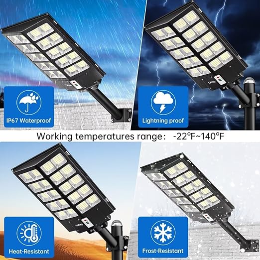 JAYNLT 2500W Solar Street Lights Outdoor, 275000LM 6500K Commercial Parking Lot Lights Dusk to Dawn, Waterproof Solar Security Flood Lights with Motion Sensor and Remote for Yard, Garage, Driveway