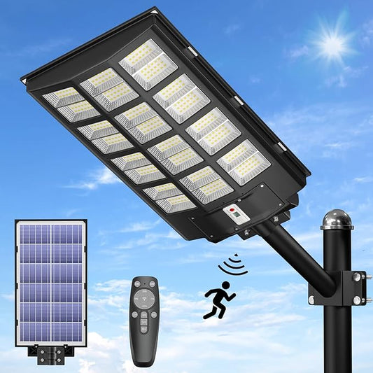 JAYNLT 1500W Solar Street Lights Outdoor, 225000LM 6500K Solar Parking Lot Lights Dusk to Dawn, IP67 Waterproof Solar Security Flood Lights with Motion Sensor for Yard, Garden, Parking Lot