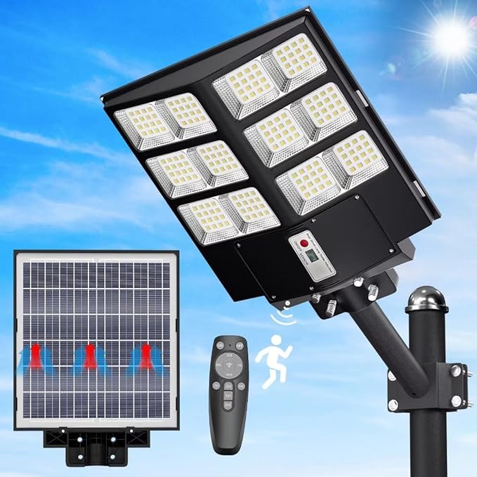 JAYNLT Y-9800W Solar Street Lights Outdoor, 750000LM 6500K High Powered Commercial Parking Lot Lights Dusk to Dawn, Waterproof Solar Security Flood Lamps with Remote for Driveways, Basketball Courts