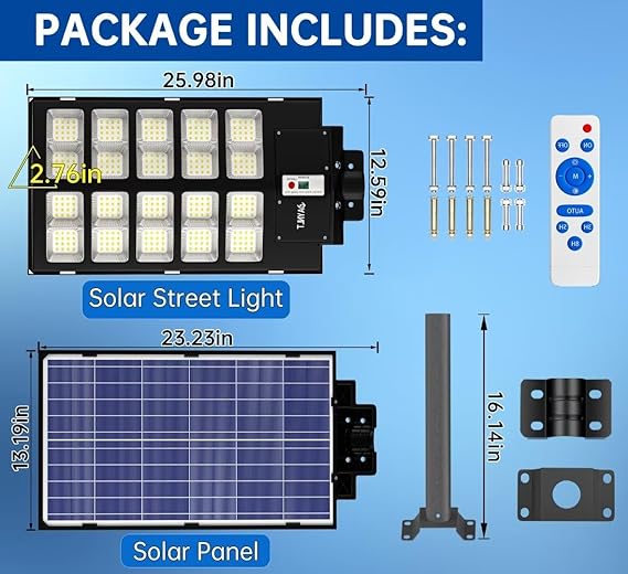 JAYNLT 2500W Solar Street Lights Outdoor, 275000LM 6500K Commercial Parking Lot Lights Dusk to Dawn, Waterproof Solar Security Flood Lights with Motion Sensor and Remote for Yard, Garage, Driveway