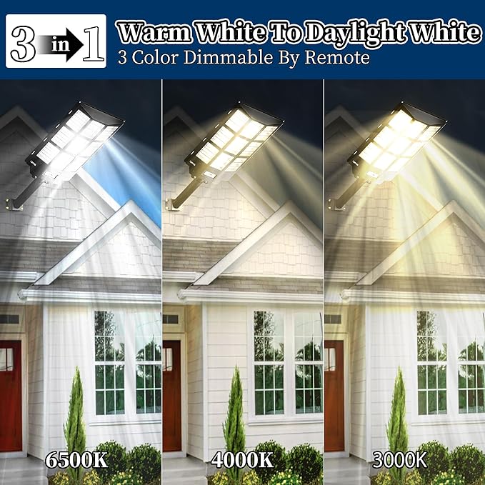 JAYNLT 2000W Solar Street Lights Outdoor, 292000LM 3000K-6500K Dimmable Commercial Parking Lot Lights Dusk to Dawn, Waterproof Solar Security Flood Lights with Motion Sensor or Basketball Court, Road