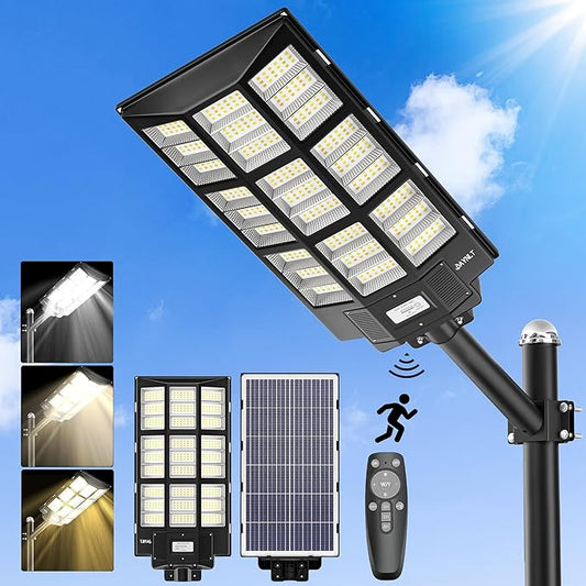 JAYNLT 2000W Solar Street Lights Outdoor, 292000LM 3000K-6500K Dimmable Commercial Parking Lot Lights Dusk to Dawn, Waterproof Solar Security Flood Lights with Motion Sensor or Basketball Court, Road