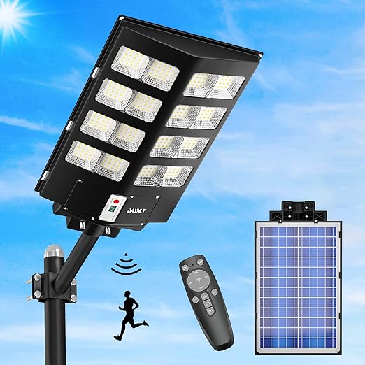 JAYNLT 2500W Solar Street Lights Outdoor, 275000LM 6500K Commercial Parking Lot Lights Dusk to Dawn, Waterproof Solar Security Flood Lights with Motion Sensor and Remote for Yard, Garage, Driveway